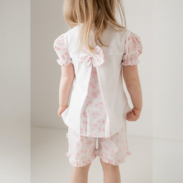 "Lilac" White & Pink Top & Short Set Back