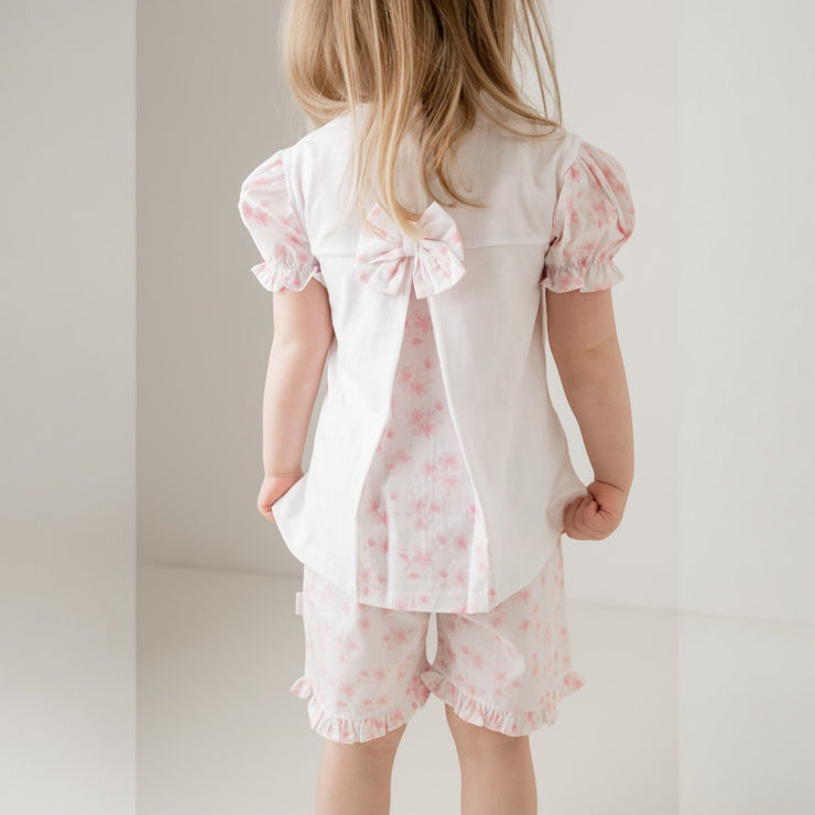 "Lilac" White & Pink Top & Short Set Back