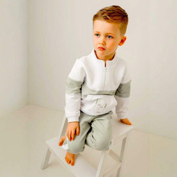 Pastels & Co "Harvey" White & Sage 1/4 Zip Tracksuit