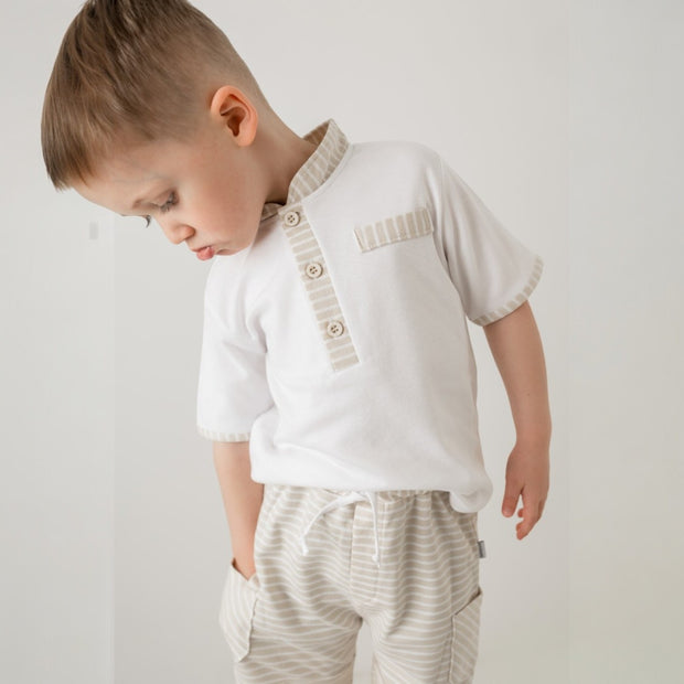 Pastels & Co "Luca" White & Beige Stripe Top & Short Set
