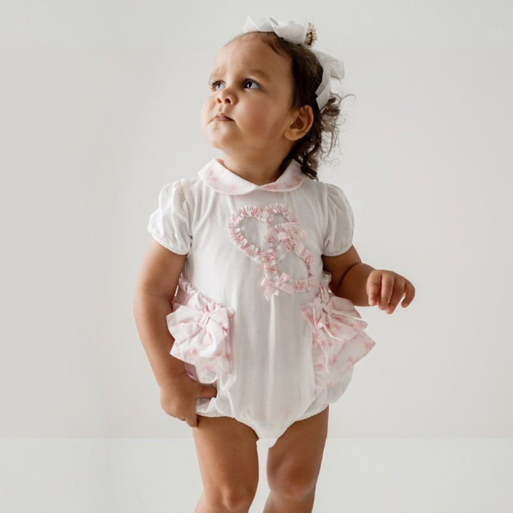 "Lily" White & Pink Frilled Romper