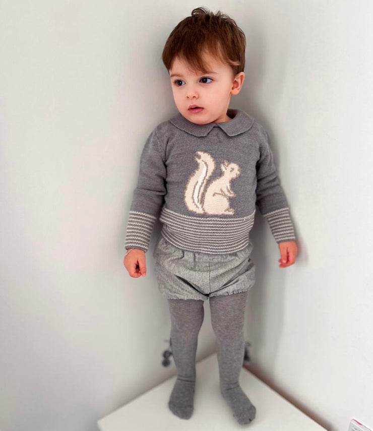 Grey Knitted Squirrel Top & Jam Pants