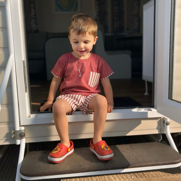 Red & White Stripe T-Shirt & Shorts Set
