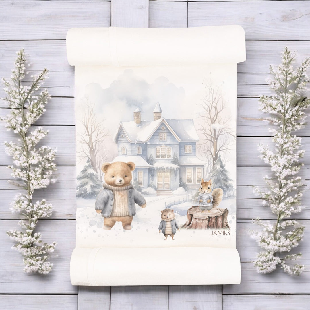 Jamiks Ecru Velour Bear Snow Scene Swaddle