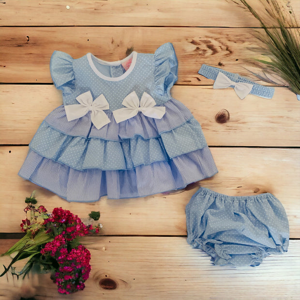 Blue Spot & Stripe Ruffle Dress Set
