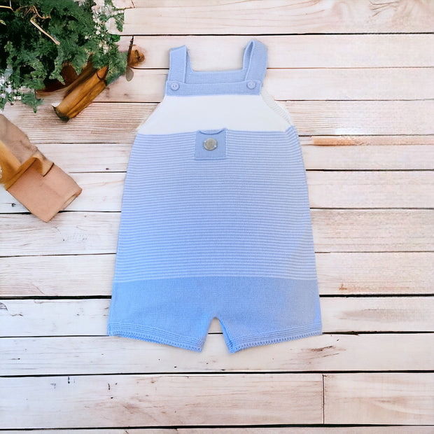 Powder Blue & White Knitted Dungaree Romper