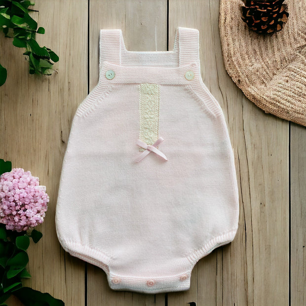 Pink & Beige Knitted Dungaree Romper