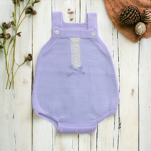 Lilac & Beige Knitted Dungaree Romper