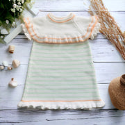 White & Peach & Mint Stripe Knitted Dress