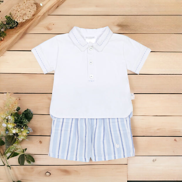Blue & White Stripe Shirt & Short Set