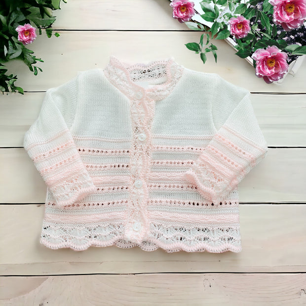 White & Pink Knitted Cardigan