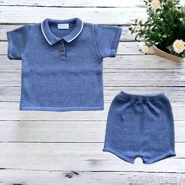 Demin Blue Knitted Polo & Shorts