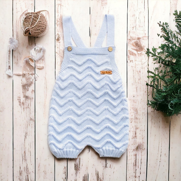 Powder Blue Knitted Dungaree Romper