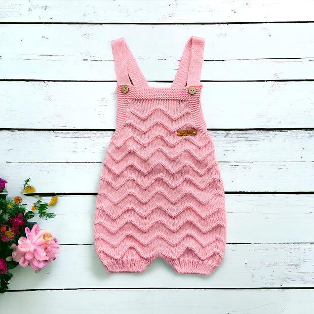Strawberry Pink Knitted Dungaree Romper