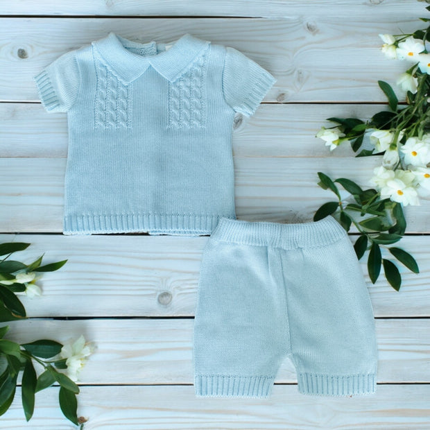 Blue Knitted Top & Shorts Set