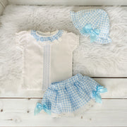 Blue & White Gingham Skirt & Blouse Set