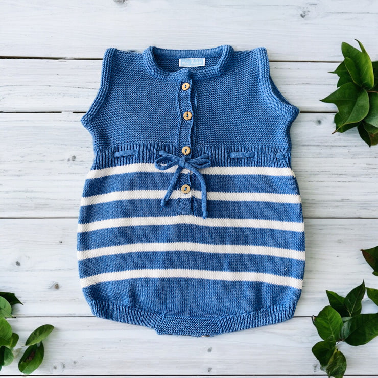 Denim Blue Stripe Knitted Romper