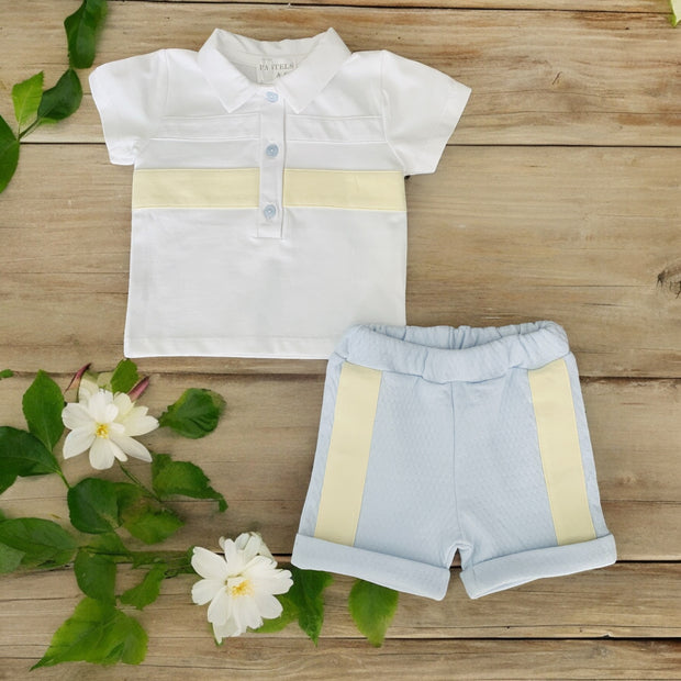 White & Lemon Polo & Blue Shorts