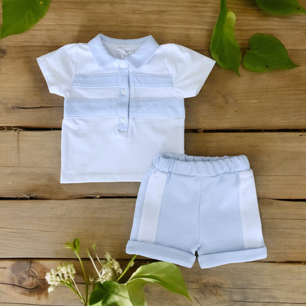 White & Blue Top & Shorts