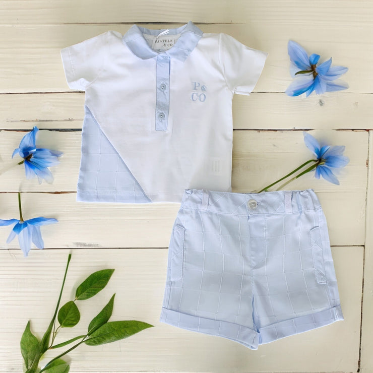 White & Blue Polo & Blue Short Set