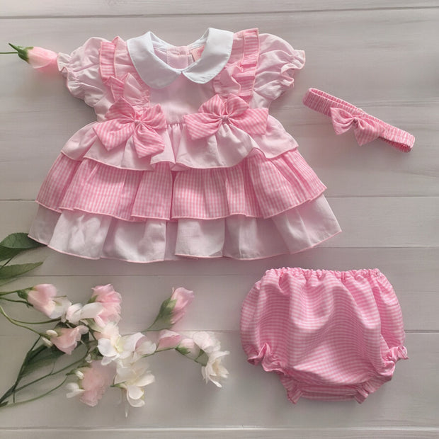 Baby Pink & Gingham Ruffle Dress Set