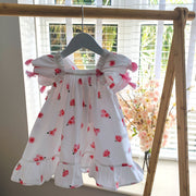 White & Pink Rosebud Pattern Dress