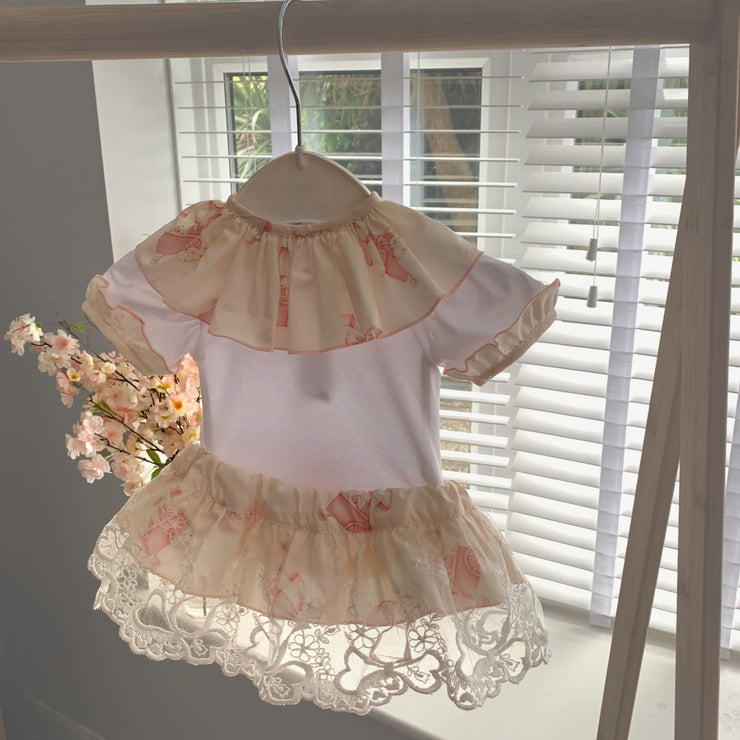 White Bodysuit & Peach Bloomers