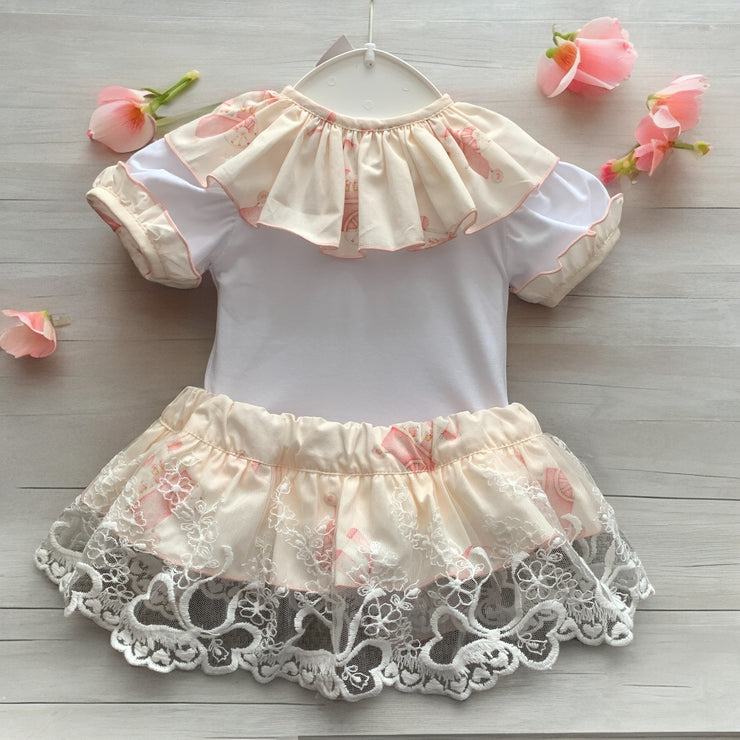 White Bodysuit & Peach Bloomers