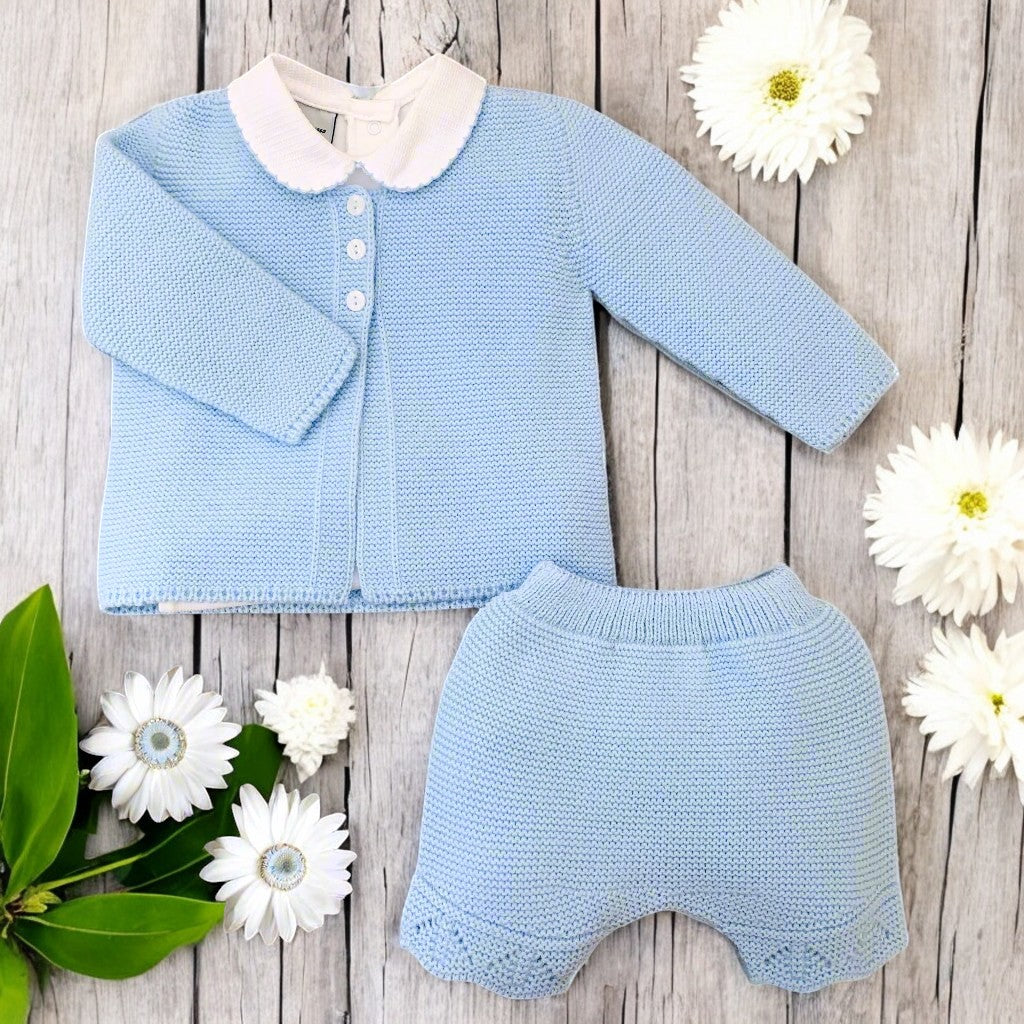 Babidu Blue Knitted Cardigan Bodysuit & Short Set