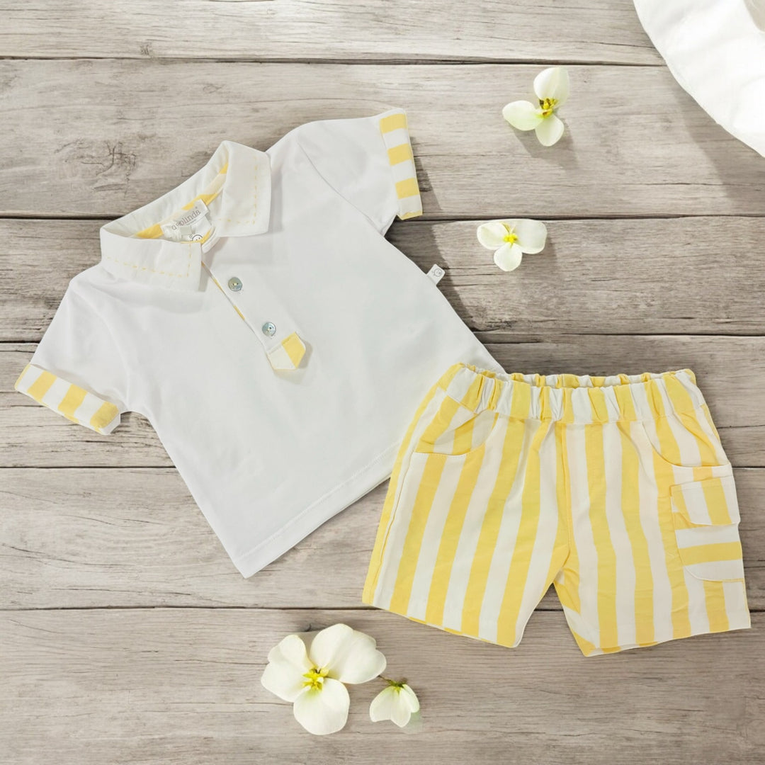 Deolinda White & Yellow Polo & Shorts Set