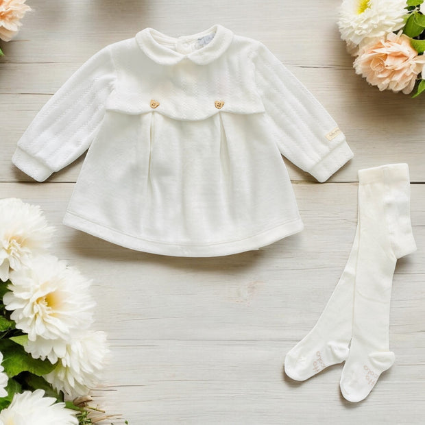 Baby Girls White Velour Dress & Tights