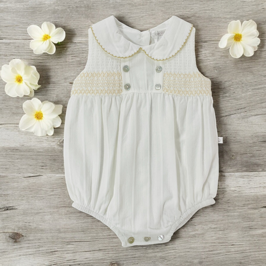 Deolinda White & Beige Smocked Romper