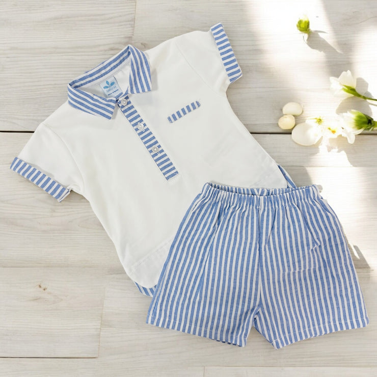 Sardon Blue & White Stripe Polo & Shorts
