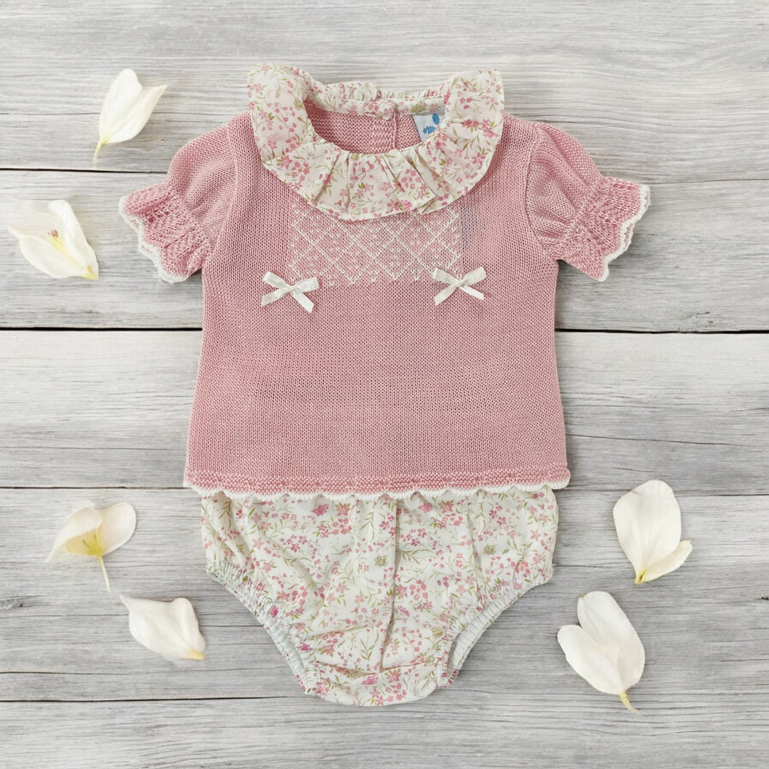 Sardon Rose Pink & Cream Knitted Top & Bloomers