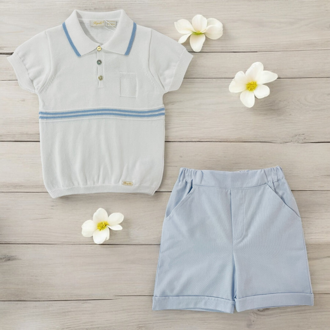 Rigola White Knit Organic Polo Top & Blue Shorts