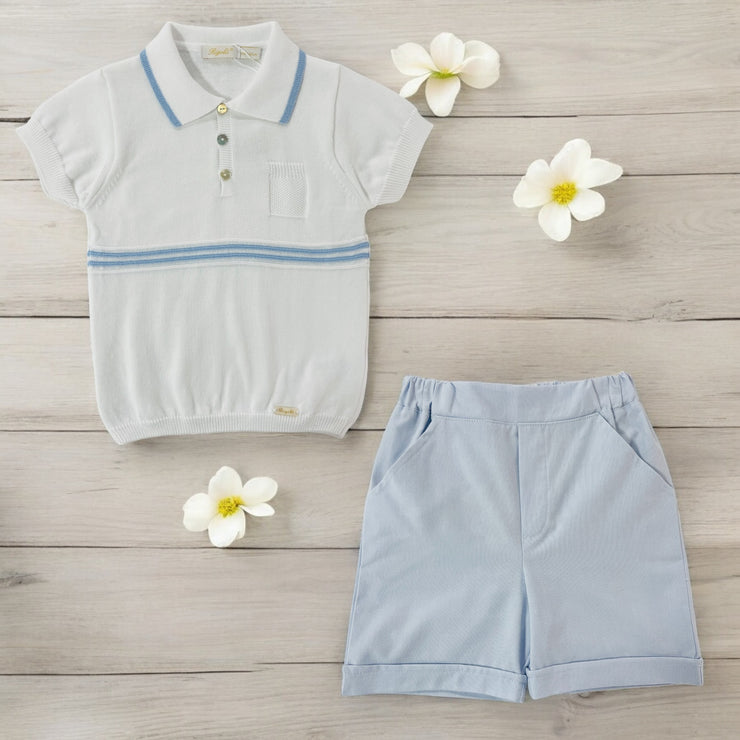 Rigola White Knit Organic Polo Top & Blue Shorts