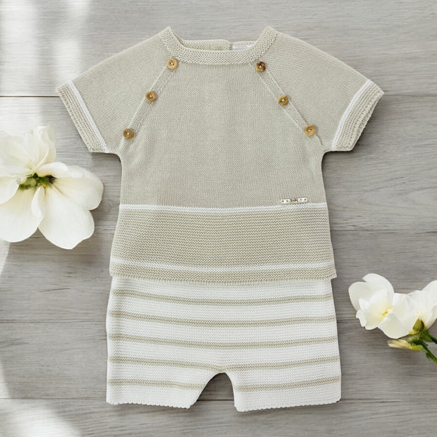 PEX Natural & White Knitted Top & Short Set
