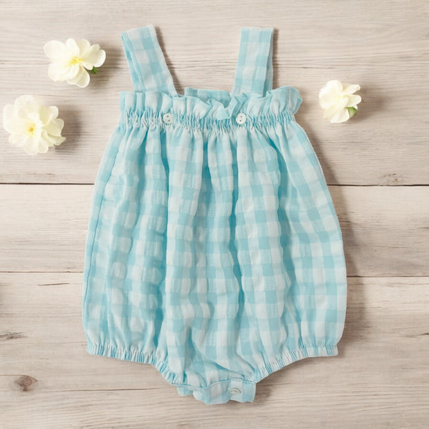 Juliana Aqua Gingham Strappy Romper