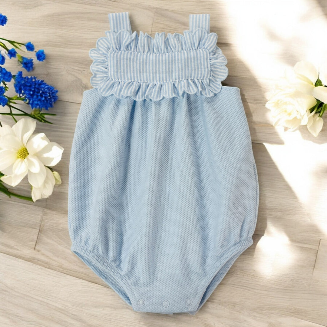Babidu Blue Sleeveless Ruffle Romper