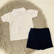 White Pique Polo & Navy Shorts