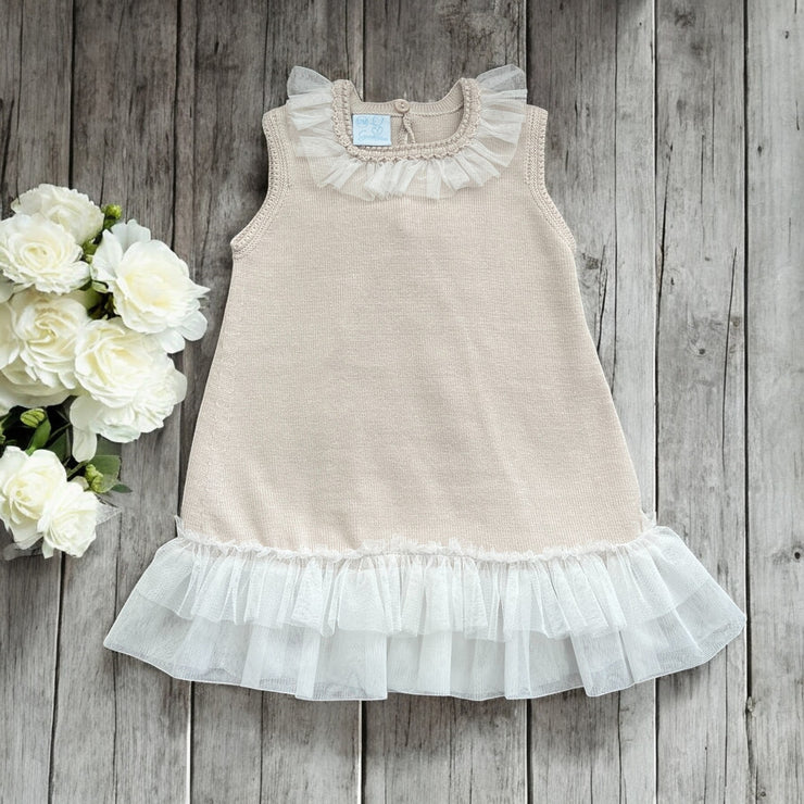 Artesania Granlei Sand & Tulle Sleeveless Knitted Dress