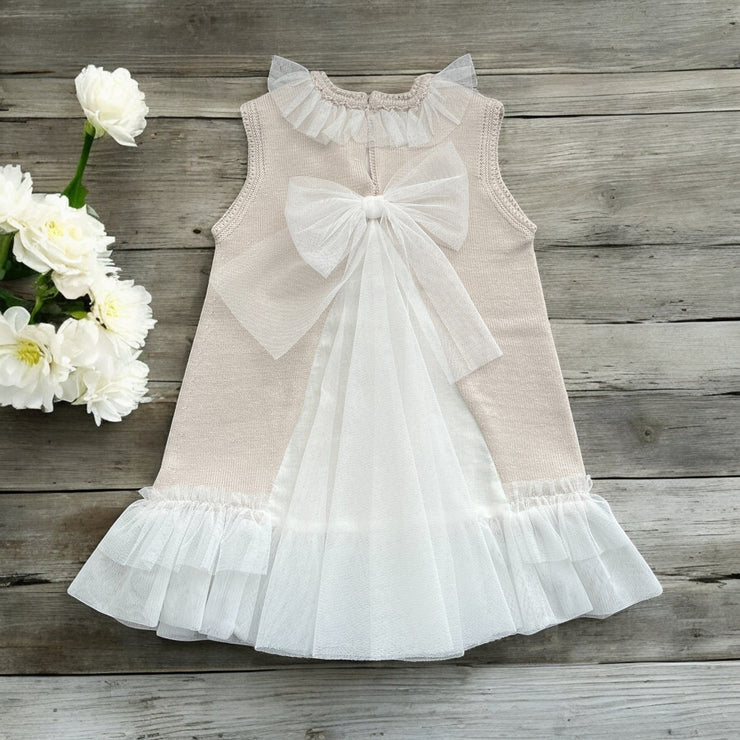 Artesania Granlei Sand & Tulle Sleeveless Knitted Dress Back