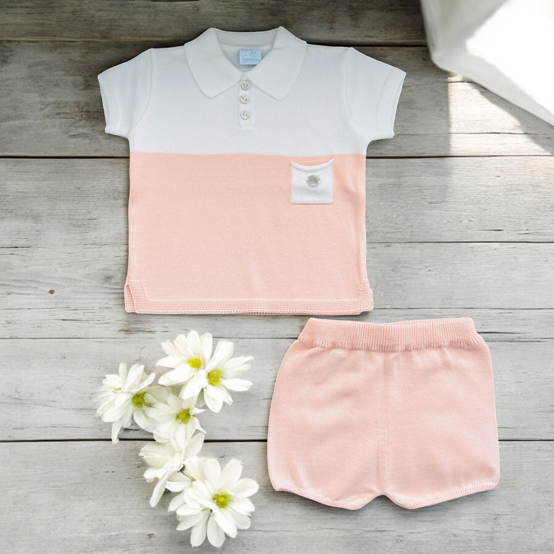 Artesania Granlei Peach & White Knitted Polo Short Set