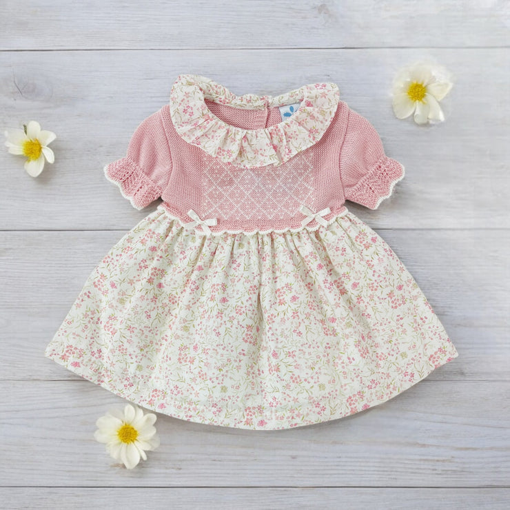 Sardon Rose Pink & Cream Knitted Floral Dress