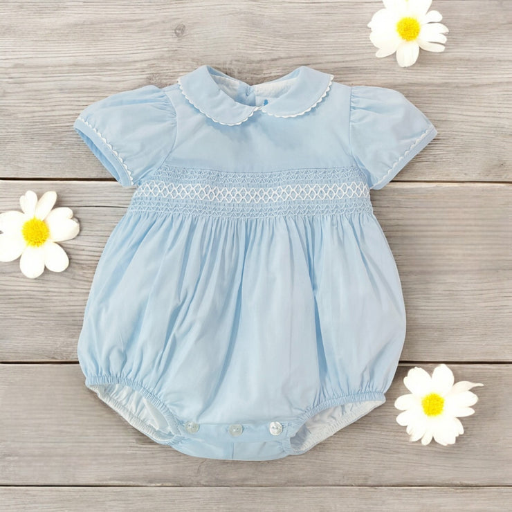 Sardon Pale Blue Unisex Smocked Romper