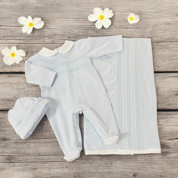 Blue Smocked Sleepsuit & Swaddle set