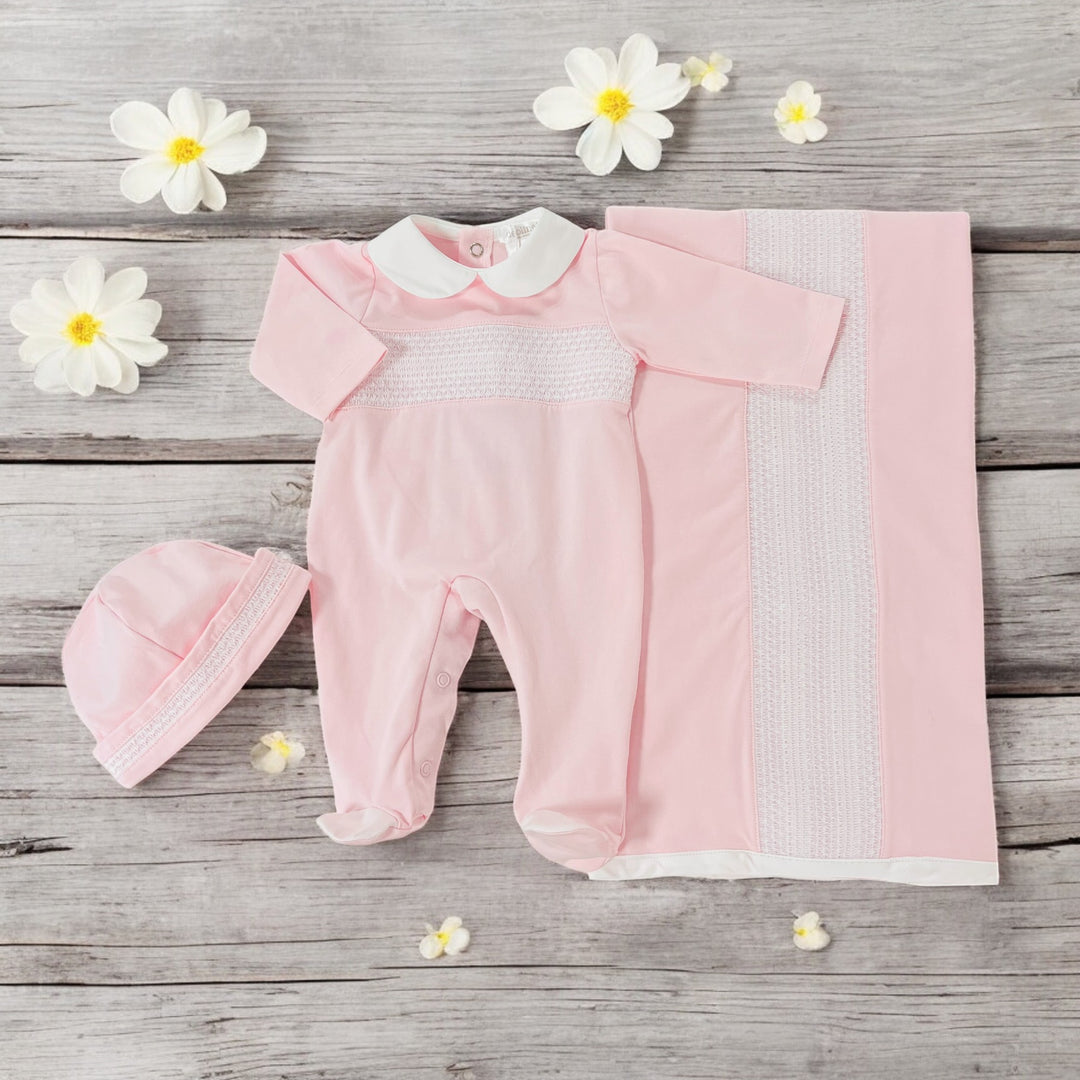 Deolinda Pink Smocked Sleepsuit & Swaddle set