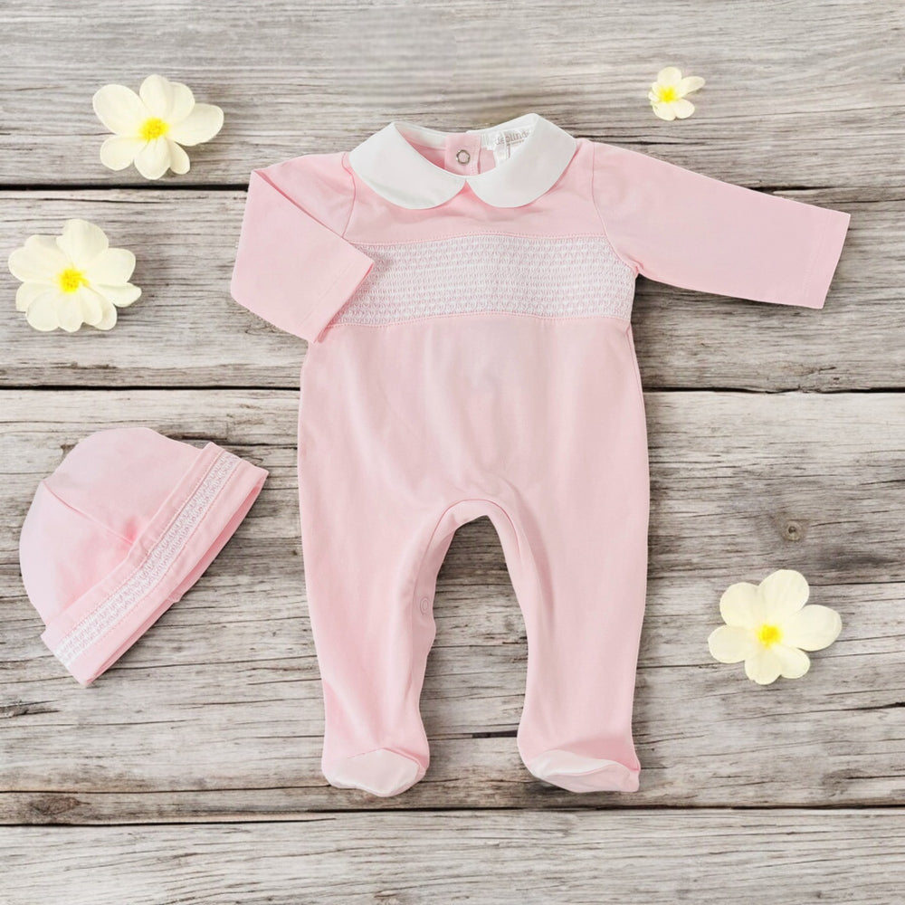 Deolinda Pink Smocked Sleepsuit & Hat