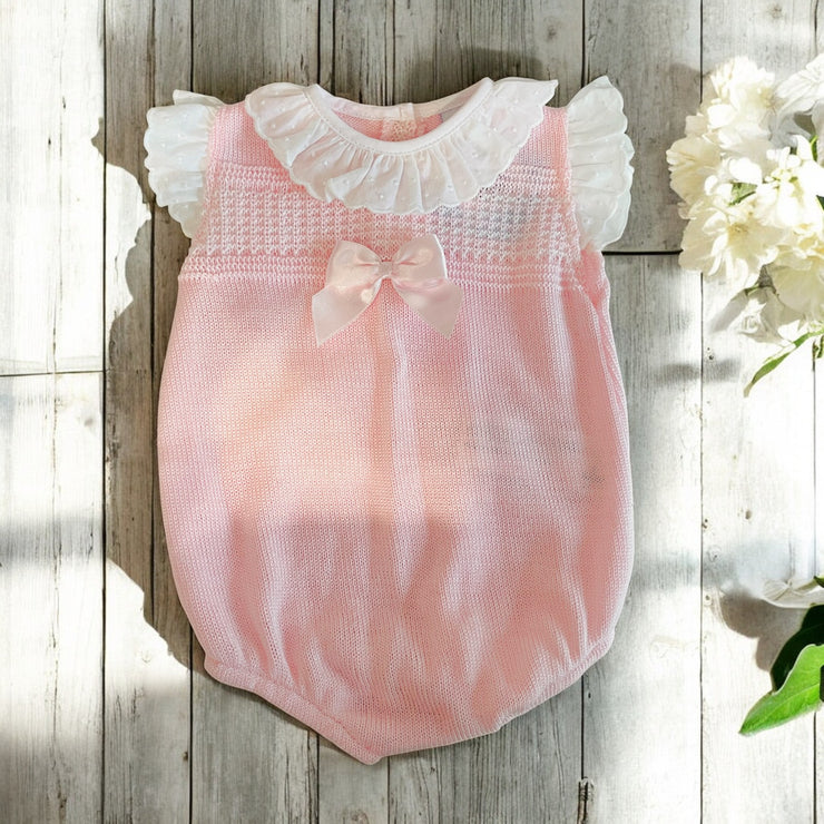 Sardon Baby Pink & White Knitted Romper