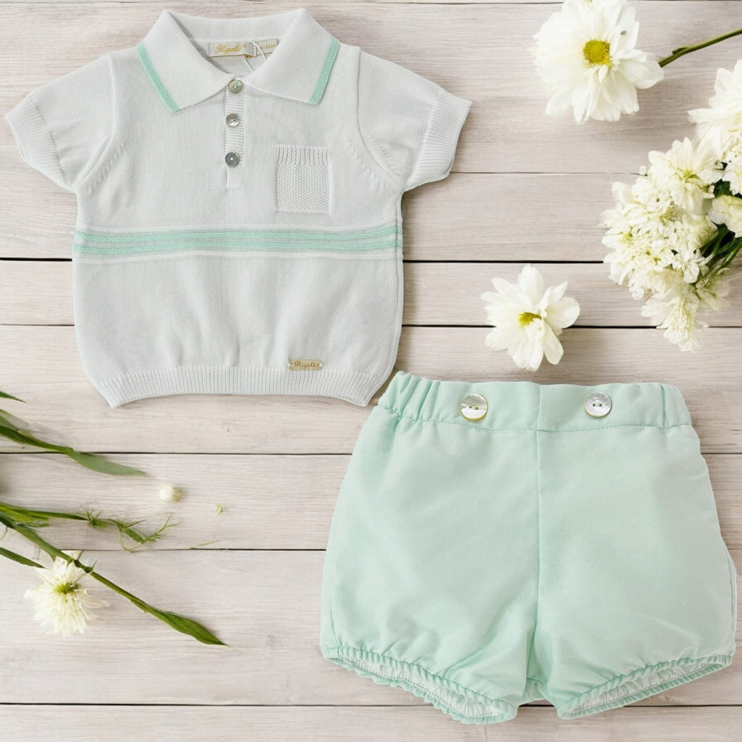 Rigola White Knitted Organic Polo & Mint shorts